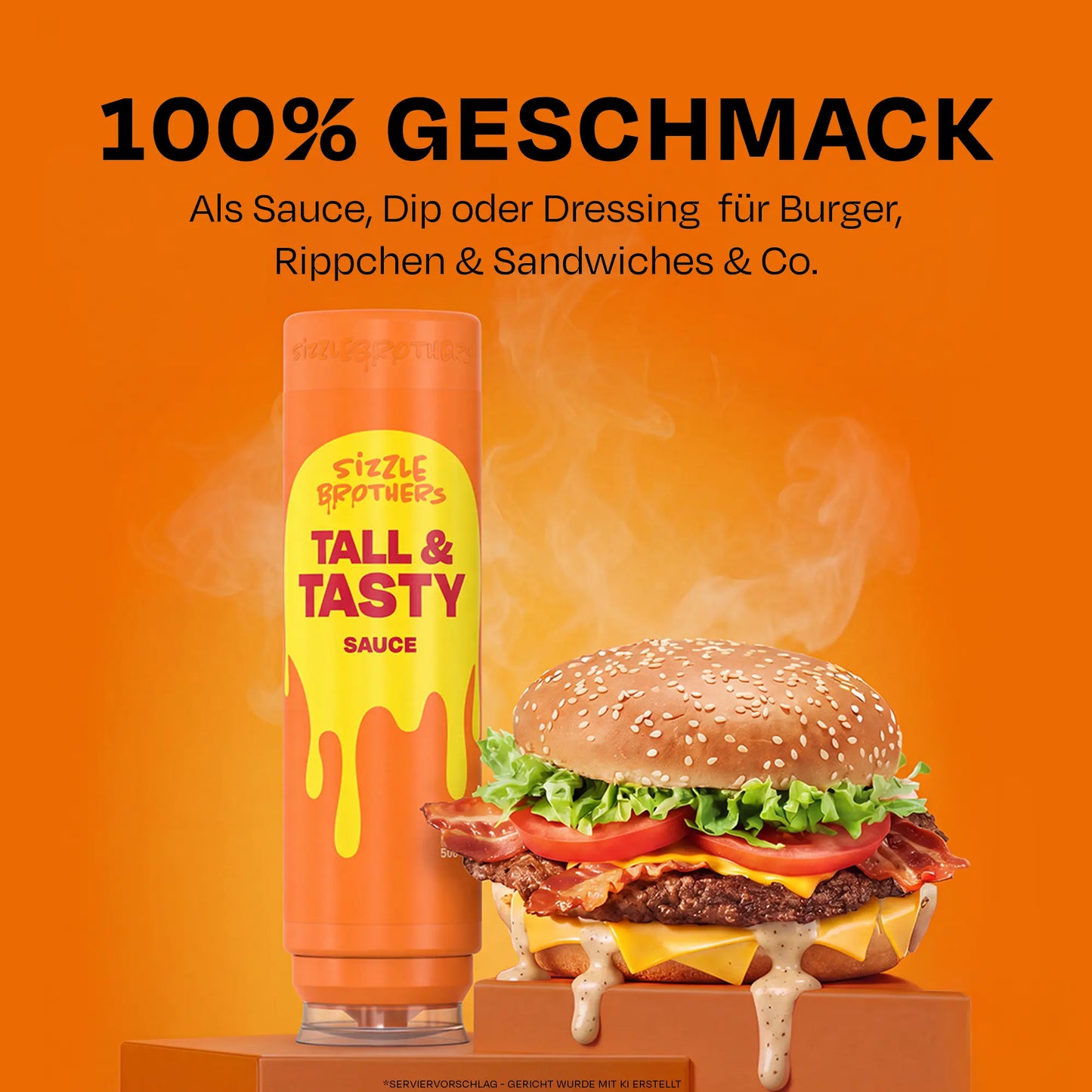 Tall & Tasty Sauce Sizzle Brothers auf Burger angewendet