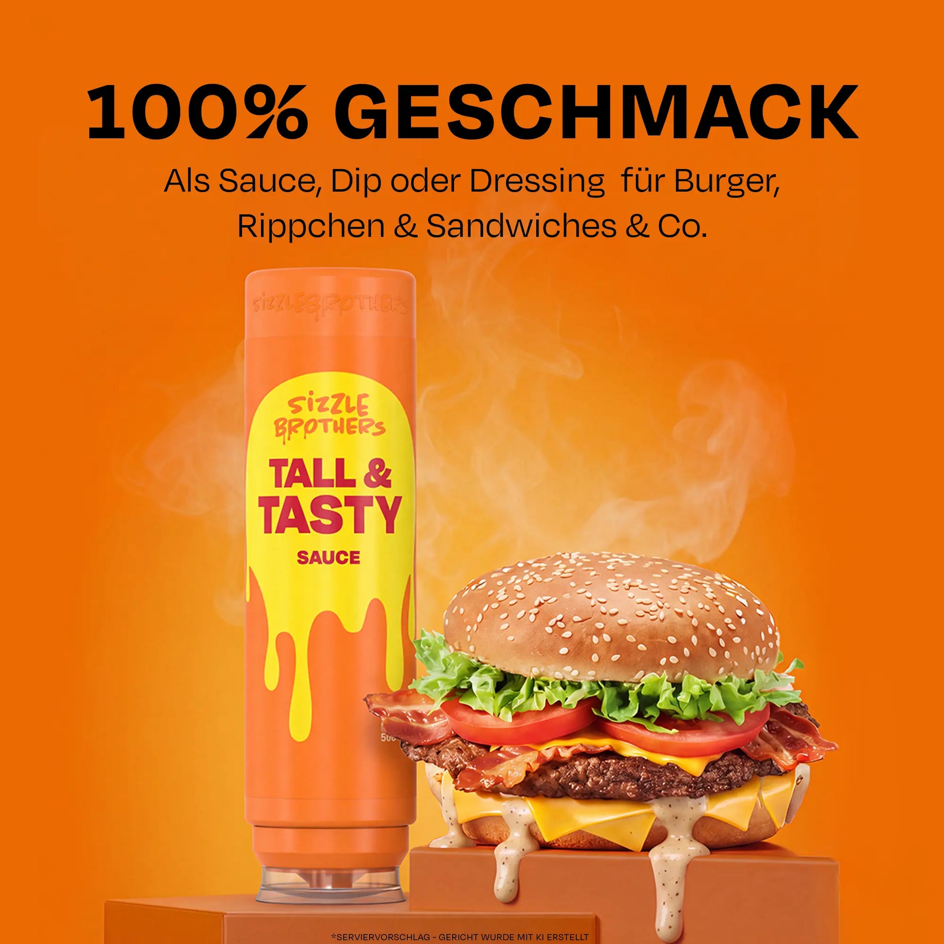 Tall & Tasty Sauce Sizzle Brothers auf Burger angewendet